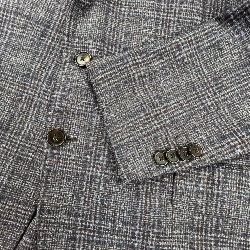 Joseph Abboud Heritage 44R Blazer Lanificio di Pray Italian Wool Grey Blue Plaid